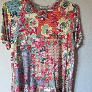 Johnny Was Multicolor Floral Short Sleeve Top